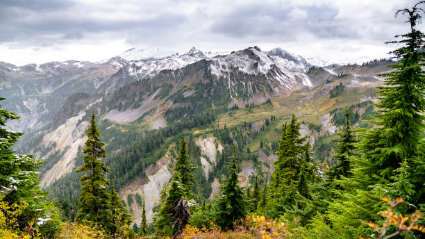 Washington USA. Mount Baker at fall. Scenic Picture sky with mount Shuksan in autumn colors.